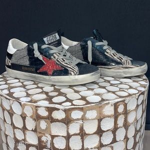 Rare Golden Goose Black & Blue Glitter Zebra Print Super-Stars Size 37